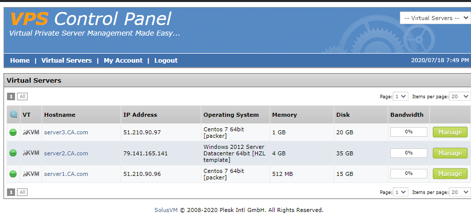 how to manage the vps server from the vps control panel
