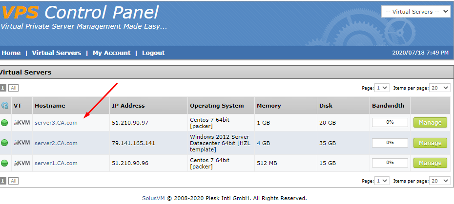 how to manage the vps server from the vps control panel