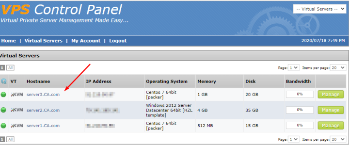 Manage the VPS server